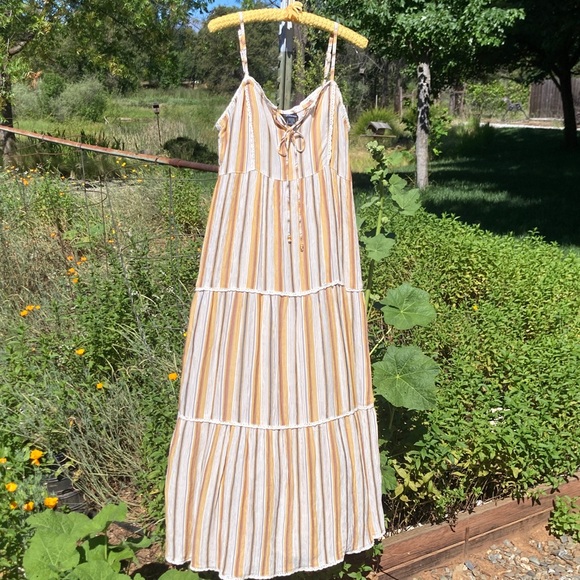 Angie Dresses & Skirts - Angie Beach Boho Striped Maxi Sundress in Yellow and White